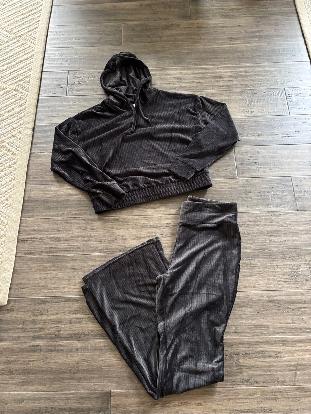 No Boundaries Black Ribbed Hoodie with Wide-Leg Pants Set